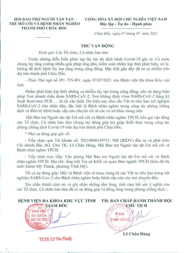 keu goi tai tro trang thiet bi test covid 19 cho benh vien da khoa khu vuc tinh an giang